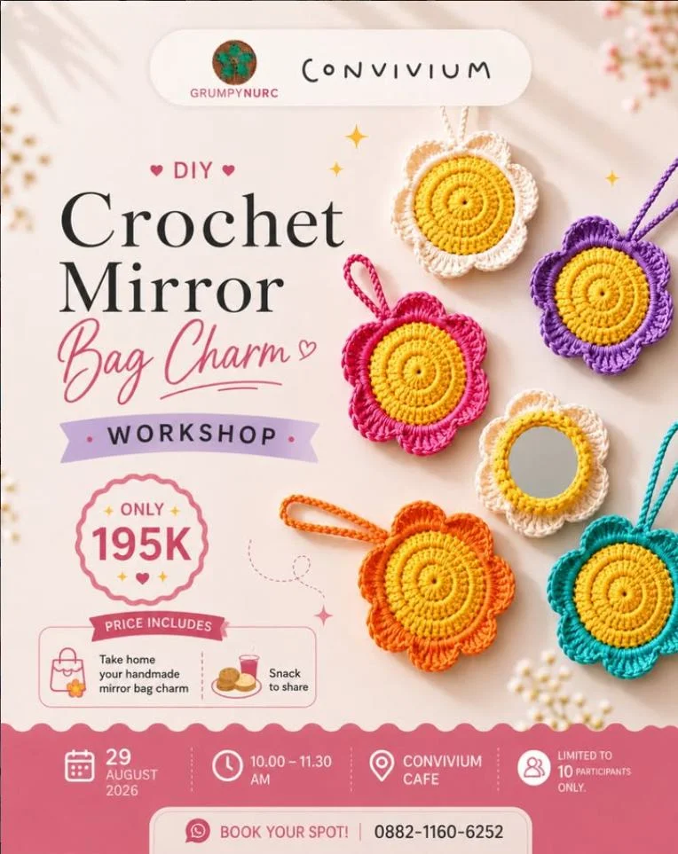 DIY Crochet Mirror Bag Charm Workshop poster